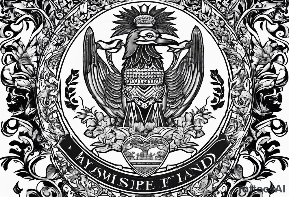 family crest with Whidbey Island, Cambodia, Scotland, Ghana, Liberia, Haiti tattoo idea
