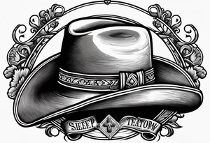 Ruggred cross with a cowboy hat that says sleep through the storm tattoo idea