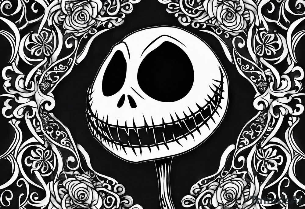 A full length Jack skellington the tim burton version looking down excited to see you for a calf tattoo tattoo idea