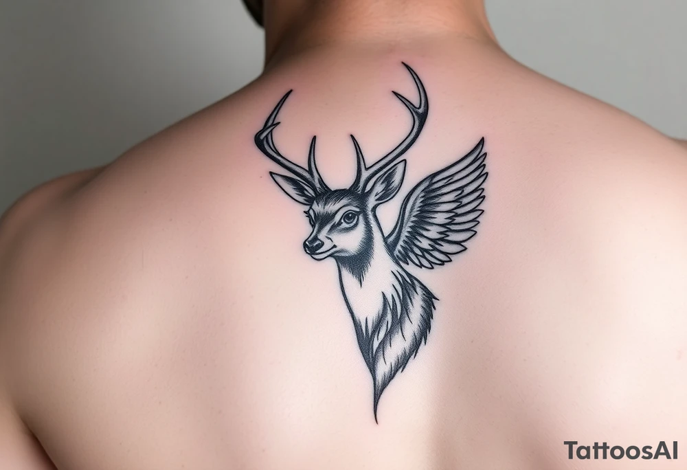 Bird turns into a deer magically (
buck) tattoo idea
