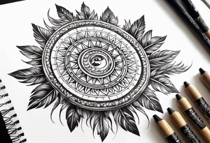 feathered calendar sun stone tattoo idea