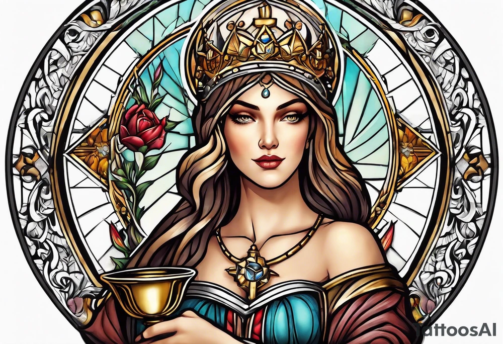 Female saint holding a chalice tattoo idea