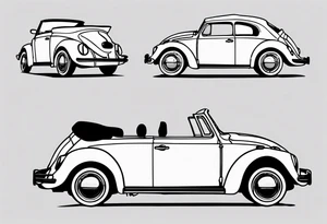 VW beetle convertible, side profile, top-down, modern, linework, minimal, no shadow or solid shading tattoo idea