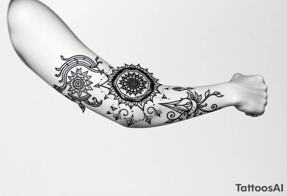 bold line dark shamanstyle tattoo idea