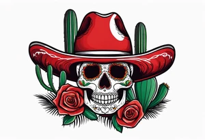 red rose, Mexican hat,  cactus, without skull, day of dead tattoo idea
