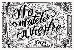 Quote “no matter where” in cursive, glyph at the end, sparkles tattoo idea