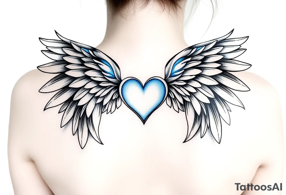 Angel wings, blue, heart, love tattoo idea