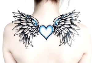 Angel wings, blue, heart, love tattoo idea