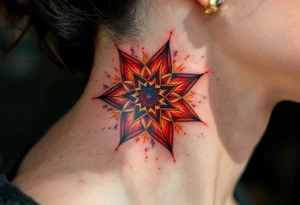 A red eight-pointed star tattoo conveys fiery passion and transformative strength. tattoo idea