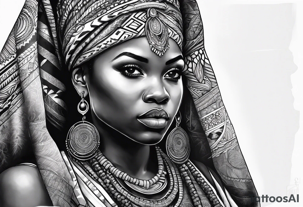 Deus èsú africano realista em preto e cinza com tons de vermelho tattoo idea
