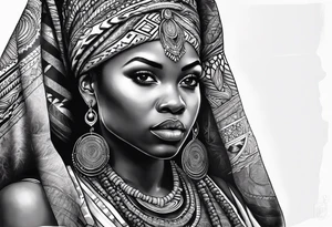 Deus èsú africano realista em preto e cinza com tons de vermelho tattoo idea