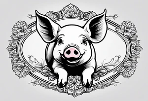 cute pig or piglet.
with text: "friends not food" 

only very thin lines. no shading. black and white only. simple outline only tattoo idea