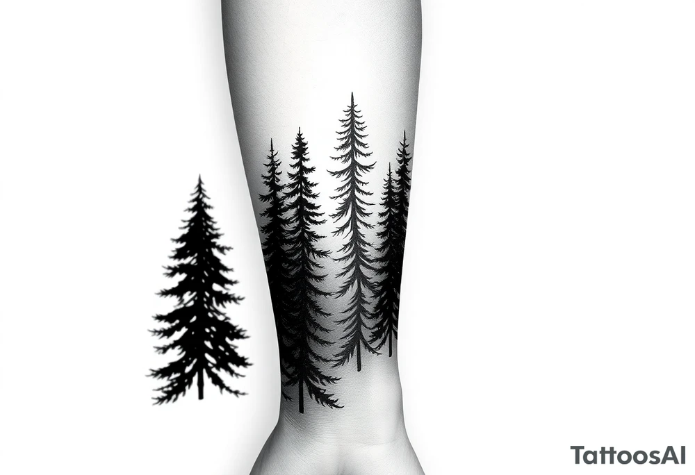 Coniferouse forest silhouette with black and gray trees around the forearm a tattoo tattoo idea