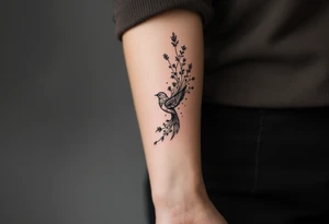 Bird with wildflowers coming out of tail tattoo idea