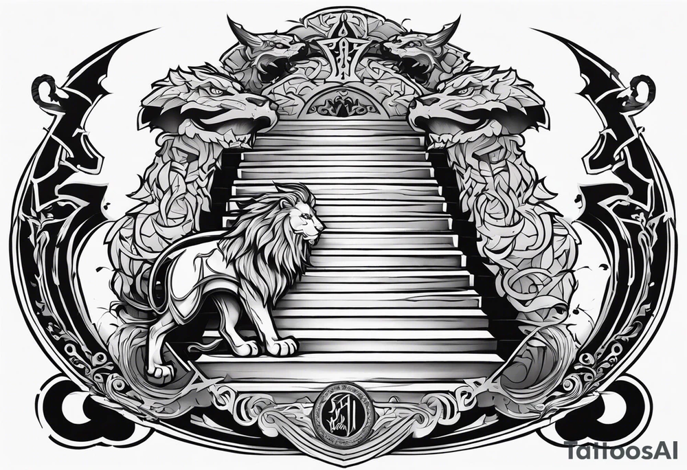 Valhalla lion sword stairs dragon tattoo idea