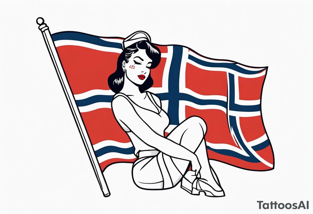Pinup girl holding a Norwegian flag tattoo idea