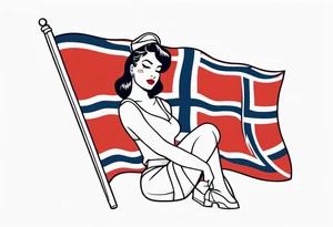 Pinup girl holding a Norwegian flag tattoo idea