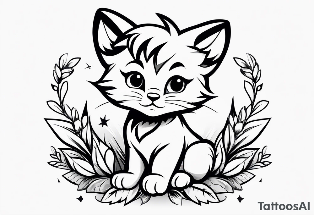 super cute minimal cartoon wildcat cub tattoo idea