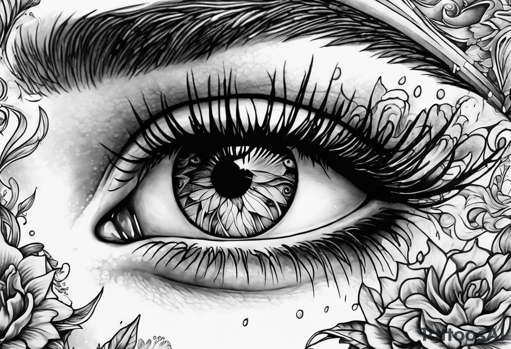 Realistic eye crying tears of tragedy death and betrayal tattoo idea