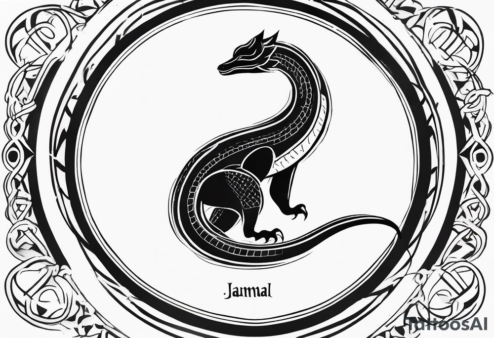Jamal script circled by goanna tattoo idea