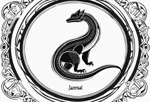 Jamal script circled by goanna tattoo idea