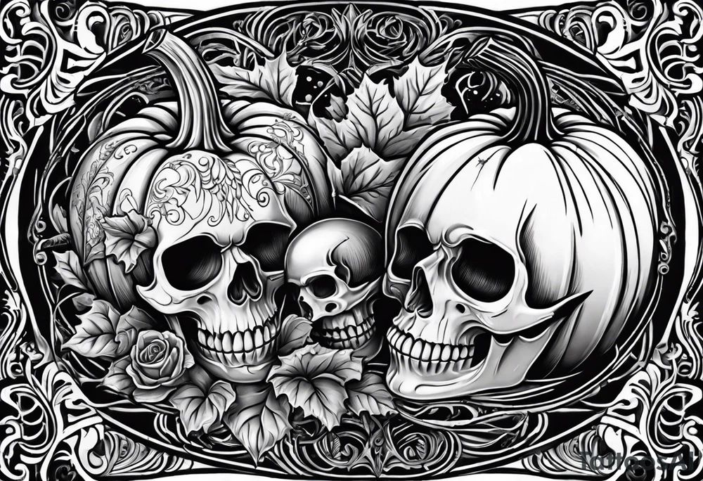 Carved pumpkin with skeletons kissing tattoo idea Carved pumpkin with skeletons kissing tattoo idea