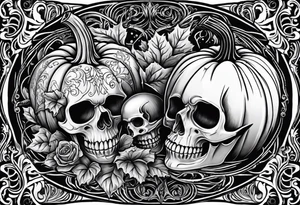 Carved pumpkin with skeletons kissing tattoo idea
