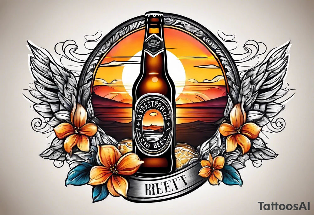 sunset cold beer tattoo idea