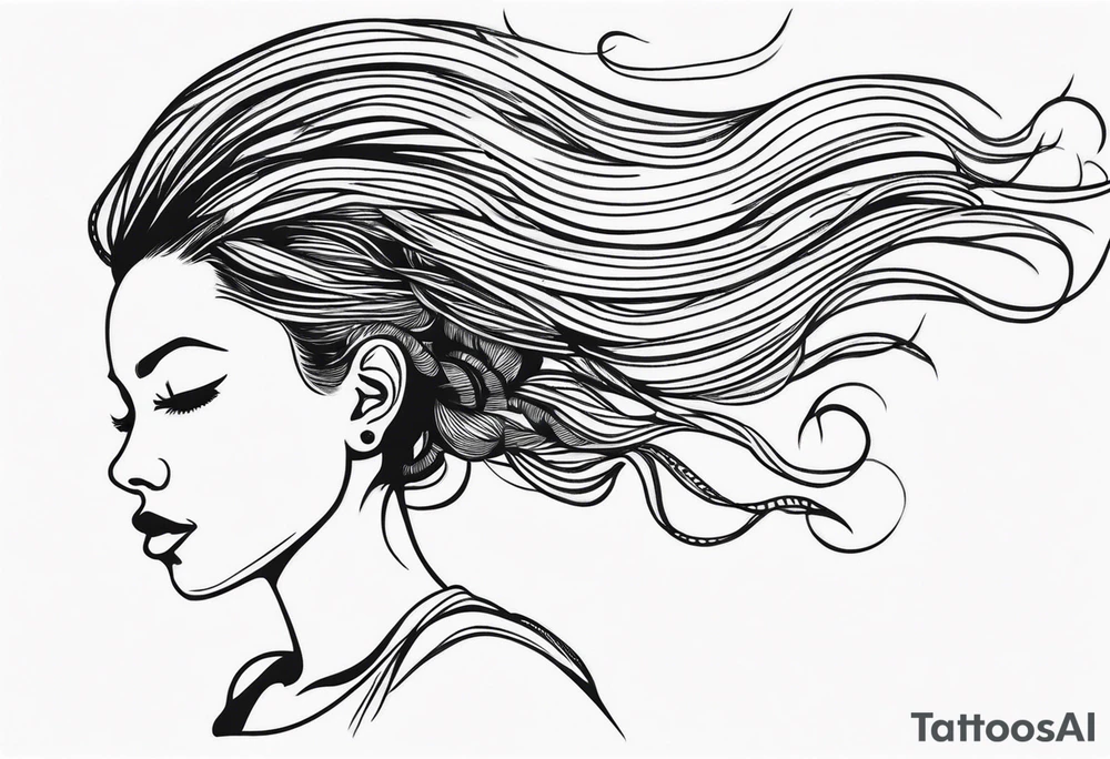 Draw a women head with real dread locks flying in the air tattoo idea