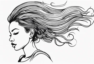 Draw a women head with real dread locks flying in the air tattoo idea