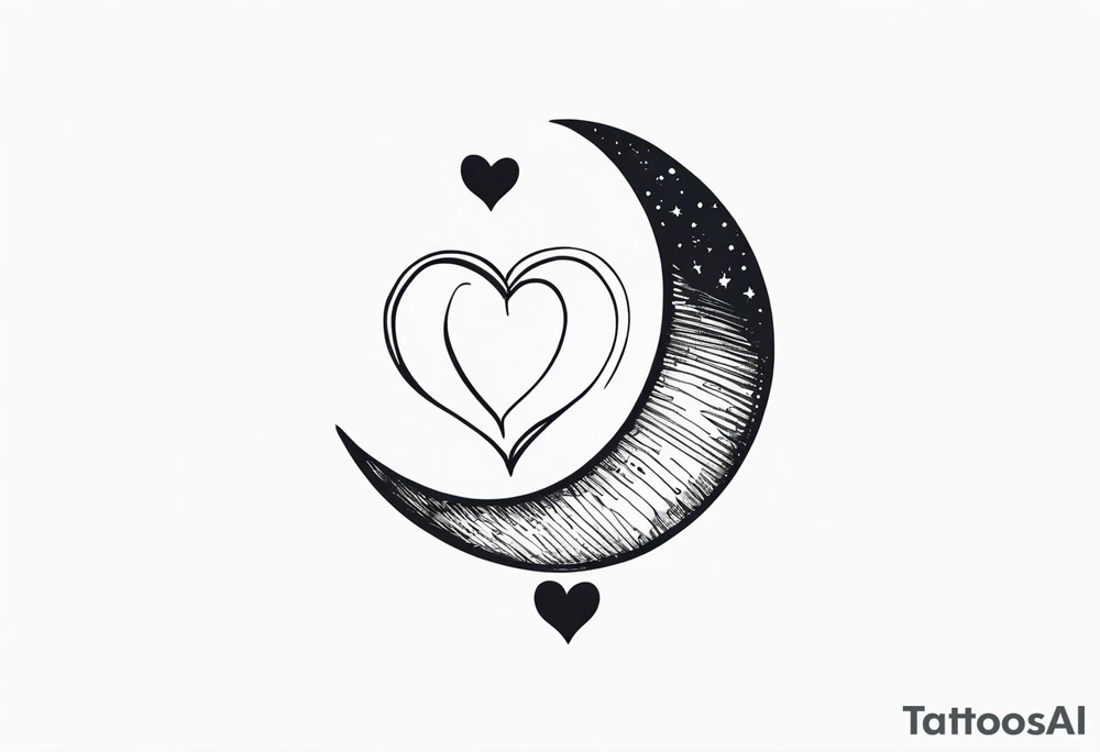 minimalistic Crescent moon with a love heart inside tattoo idea