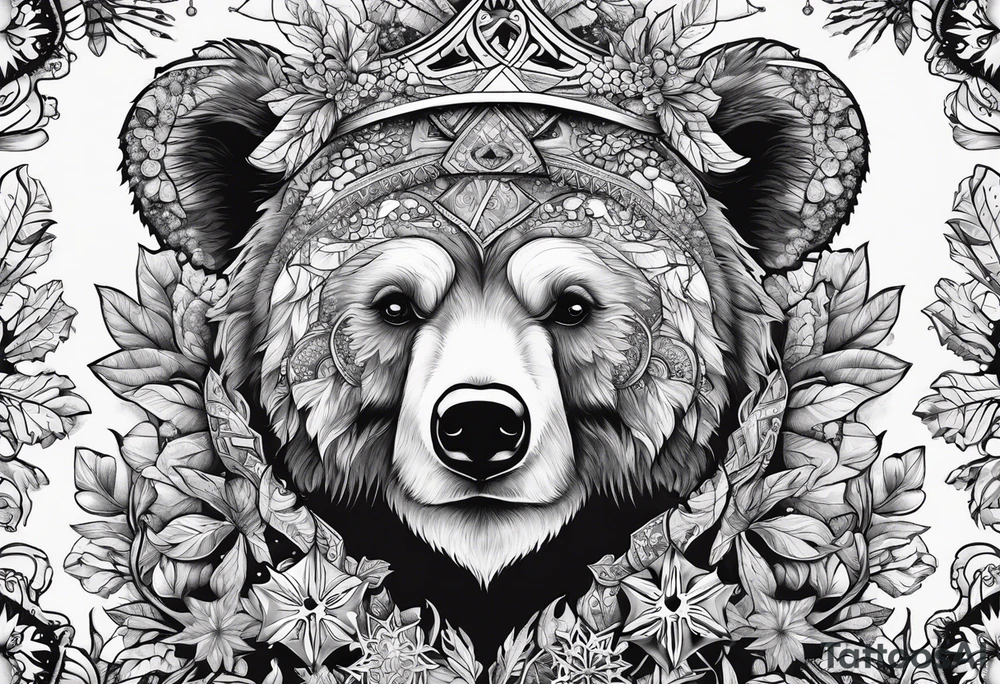 Magic mushrooms bear snowflakes tattoo idea