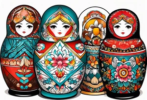 Matryoshka with geometric design,  with large pattern around it tattoo idea