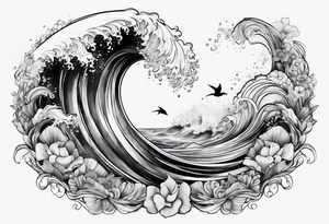 Ocean creatures feminine cascading upwards tattoo idea