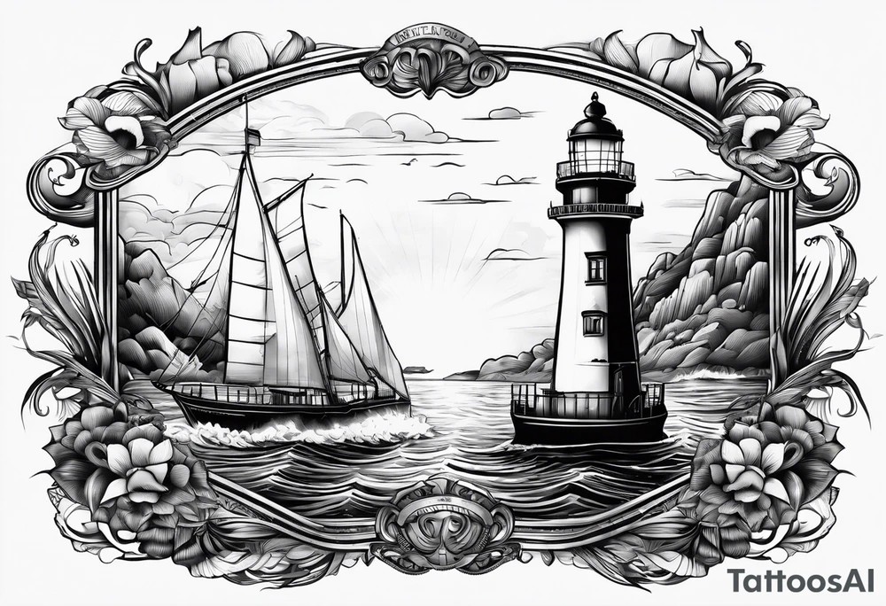 phare maritime dans un bateau a voiles. tattoo idea