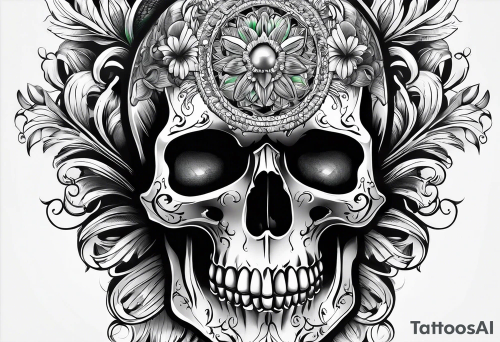 Scull with green eyes tattoo idea