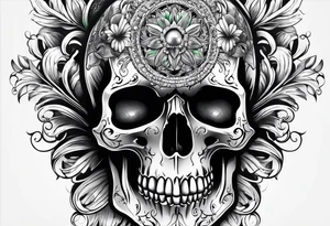 Scull with green eyes tattoo idea