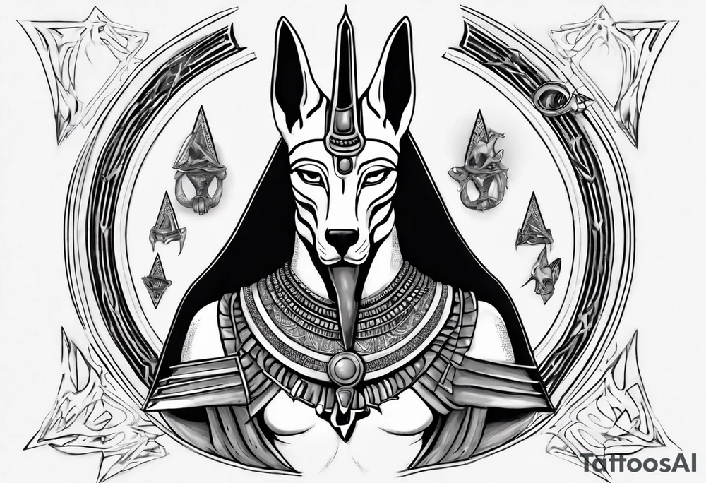 anubis , with his scales  druze star incorporated tattoo idea