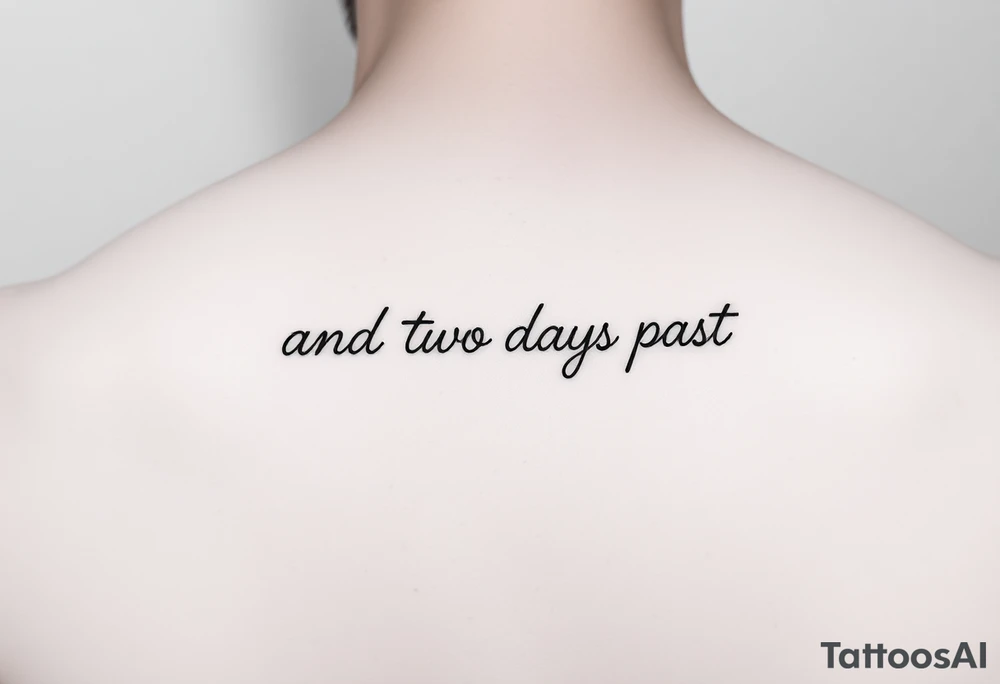 fine line script that says "and two days past" in one line. thin script tattoo idea