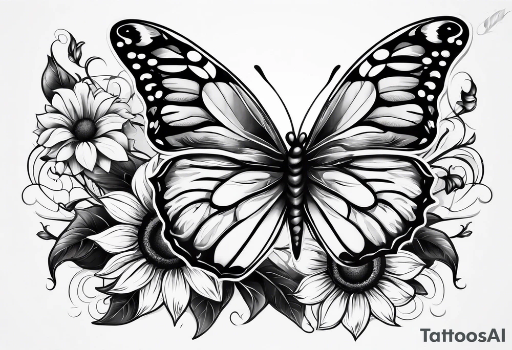 Sunflower and butterfly leg sleeve tattoo idea