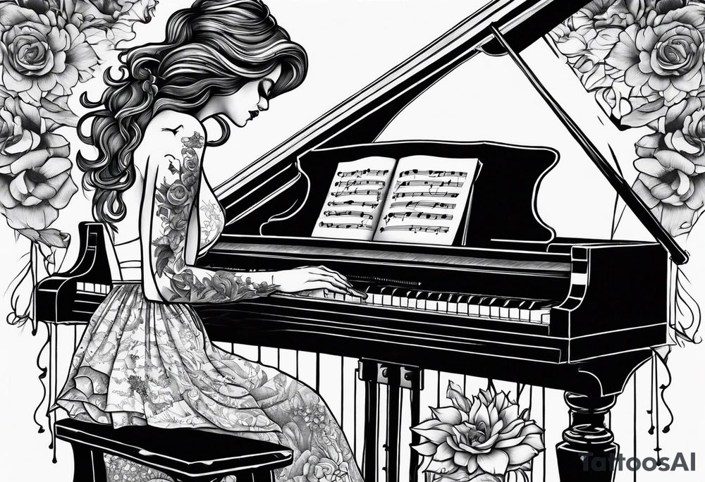 dead girl playing piano tattoo idea