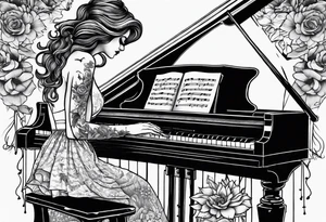 dead girl playing piano tattoo idea