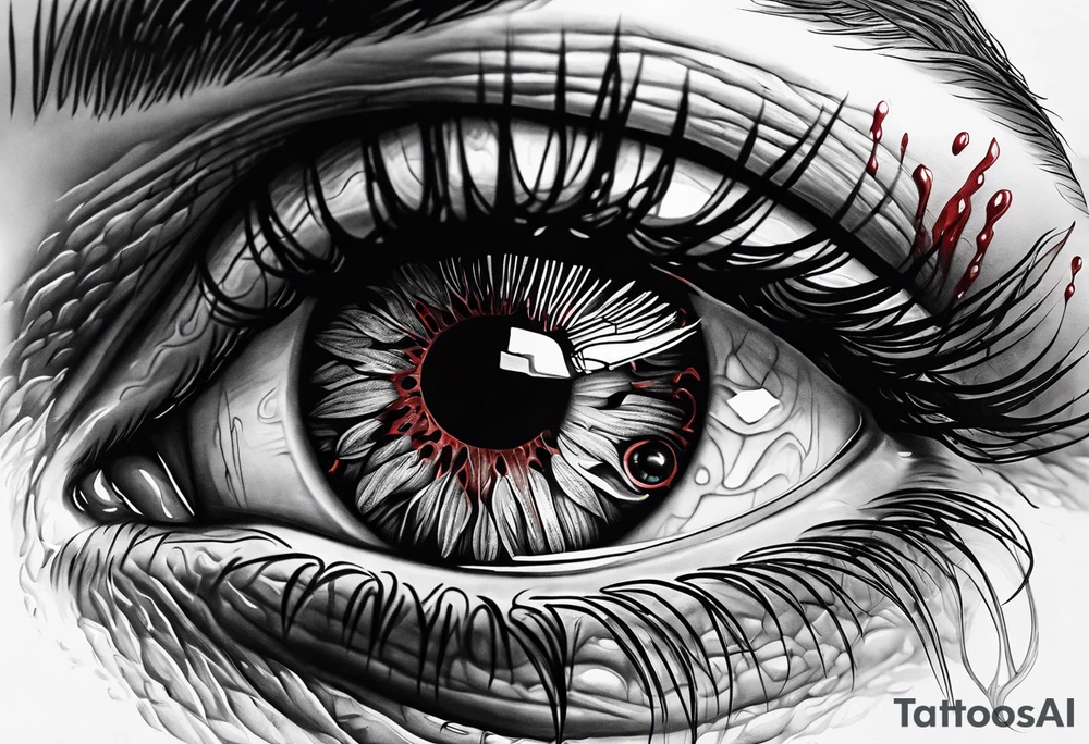 A realistic majestic human eye crying tears of blood tattoo idea