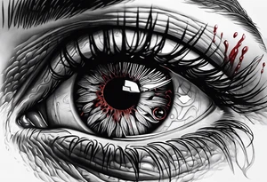 A realistic majestic human eye crying tears of blood tattoo idea