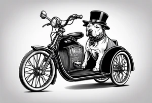 Pittbull wearing a tophat riding a tricycle tattoo idea