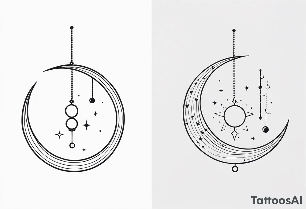 Using the constellation for cancer, make a mobile of a crescent moon, Saturn, and mercury hanging from the constellation tattoo idea