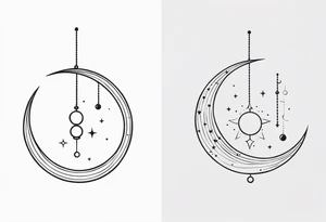 Using the constellation for cancer, make a mobile of a crescent moon, Saturn, and mercury hanging from the constellation tattoo idea