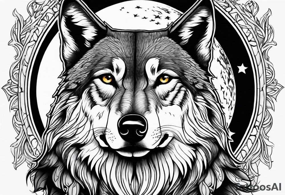 lone wolf face, lonely but wise, staring at moon tattoo idea