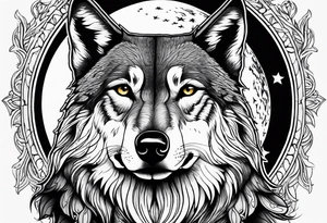 lone wolf face, lonely but wise, staring at moon tattoo idea