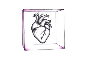 A translucent purple cube with an anatomical heart inside tattoo idea